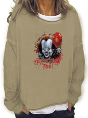 Halloween Horror Print Sweatshirt Long Sleeve Crew Neck Women's Clothing