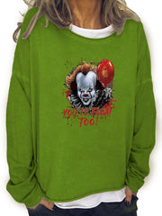 Halloween Horror Print Sweatshirt Long Sleeve Crew Neck Women's Clothing