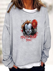 Halloween Horror Print Sweatshirt Long Sleeve Crew Neck Women's Clothing