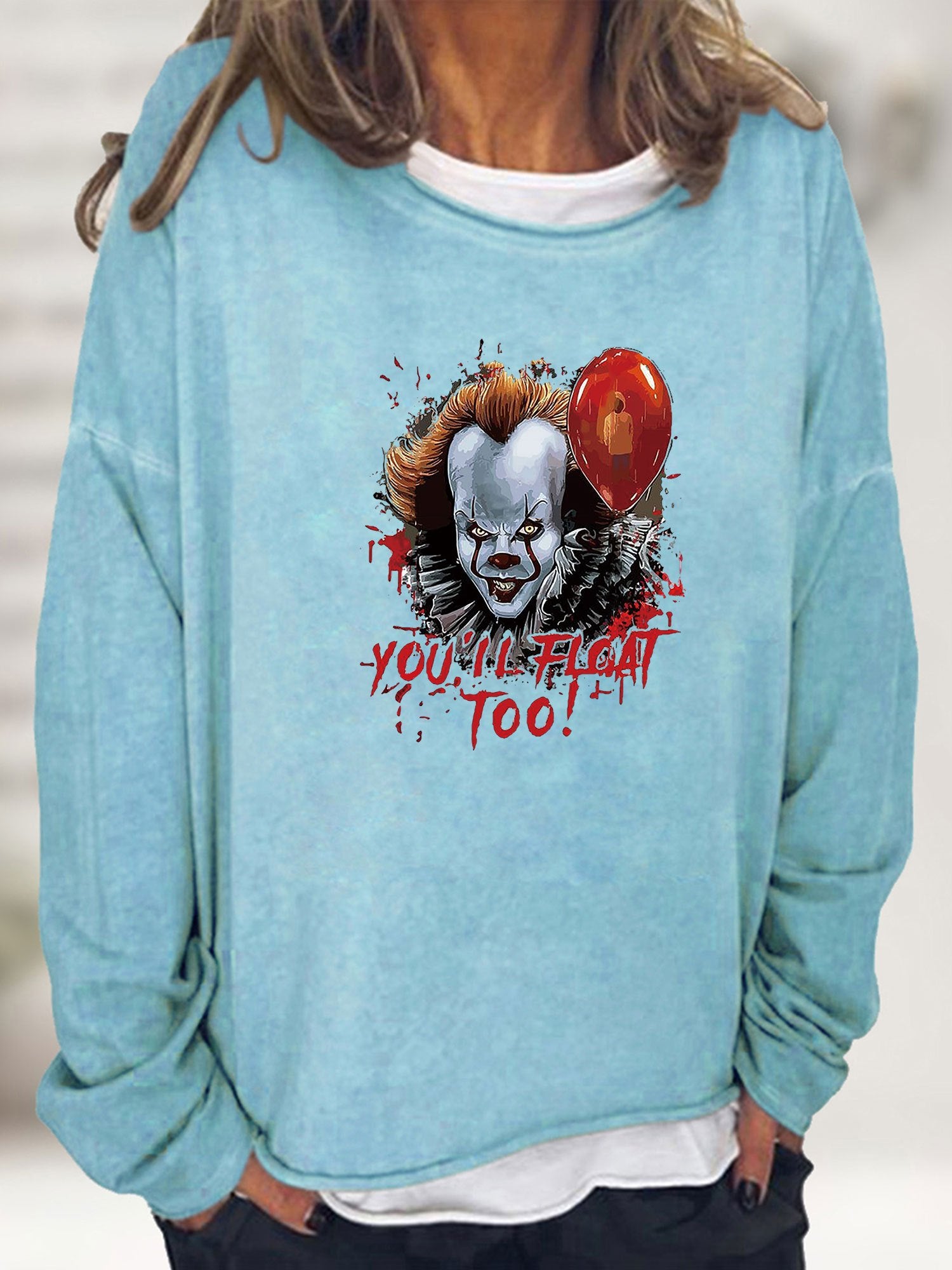 Halloween Horror Print Sweatshirt Long Sleeve Crew Neck Women's Clothing