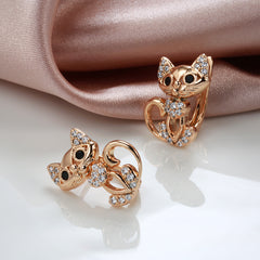 Golden Cat Earrings Micro Wax Inlay Zircon Jewelry for Women