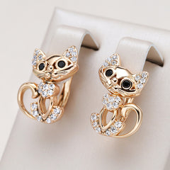 Golden Cat Earrings Micro Wax Inlay Zircon Jewelry for Women