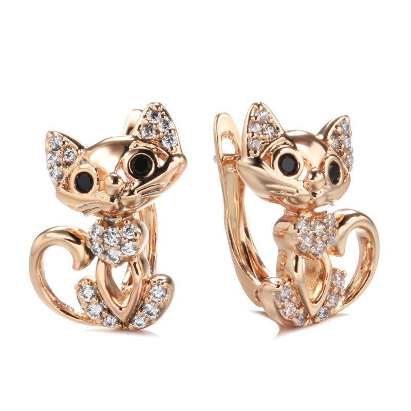 Golden Cat Earrings Micro Wax Inlay Zircon Jewelry for Women