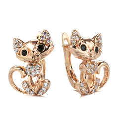 Golden Cat Earrings Micro Wax Inlay Zircon Jewelry for Women
