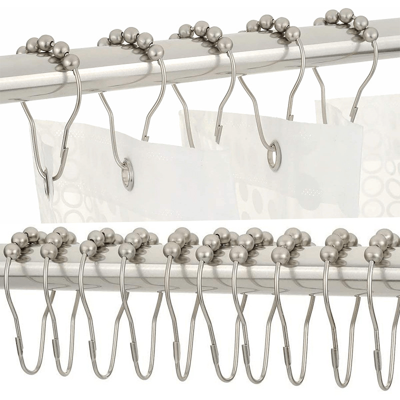 12pcs Stainless Steel Ball Hooks for Bathroom Shower Curtain
