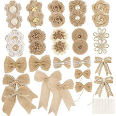 Burlap Flowers & Bows Set Rustic Pearl Wedding Crafts