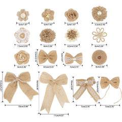 Burlap Flowers & Bows Set Rustic Pearl Wedding Crafts