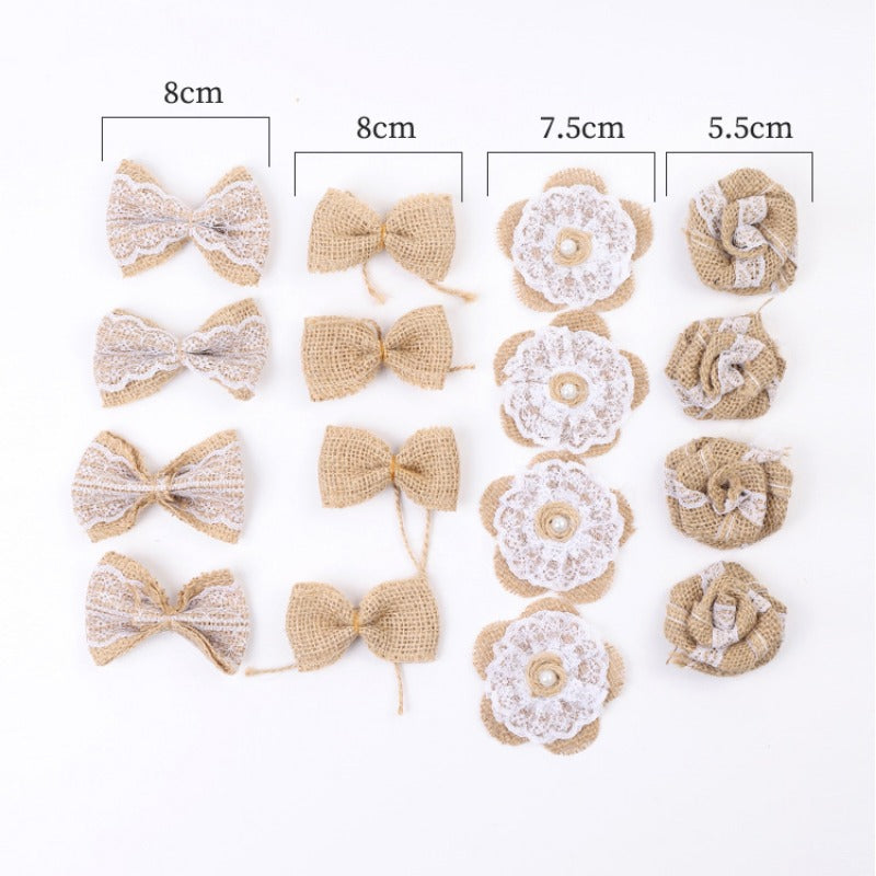 Burlap Flowers & Bows Set Rustic Pearl Wedding Crafts