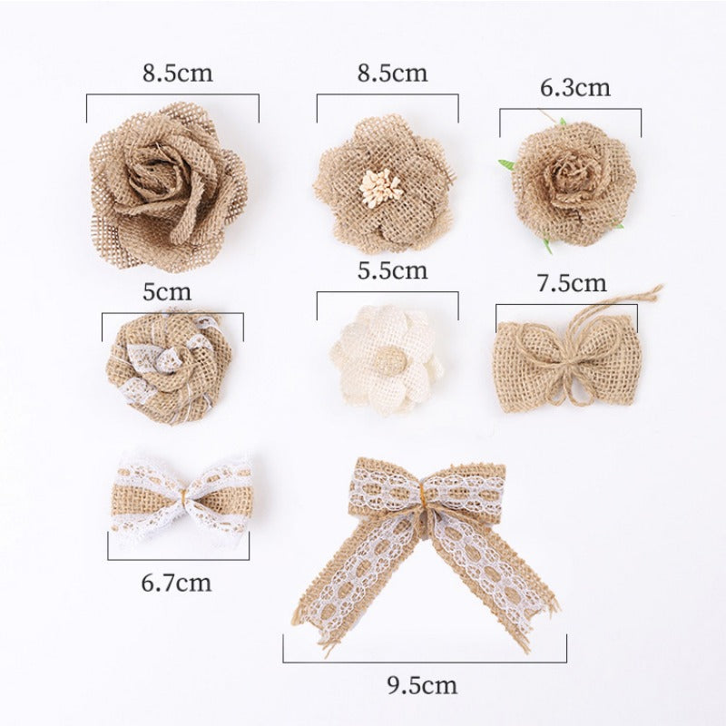 Burlap Flowers & Bows Set Rustic Pearl Wedding Crafts