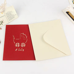 3D Paper Carving Baby Carriage Greeting Card
