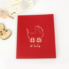 3D Paper Carving Baby Carriage Greeting Card