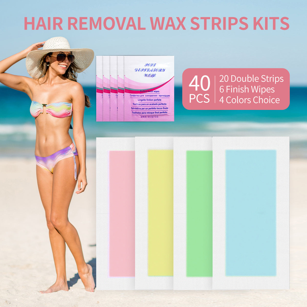 Women's Hair Removal Kit - Gentle Painless Set with Wax Paper & Cream