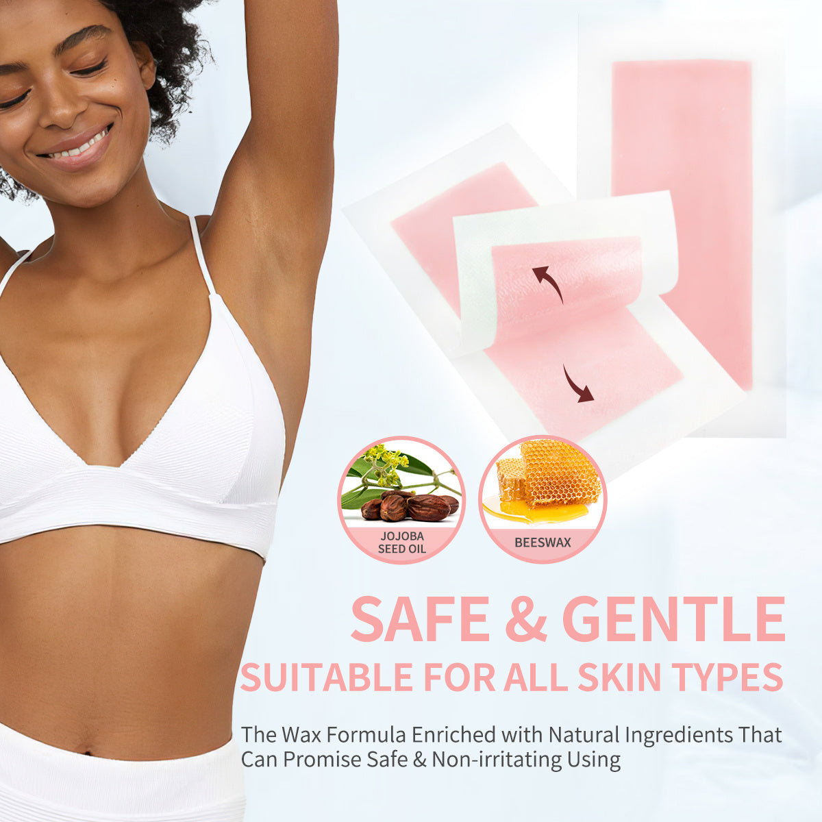 Women's Hair Removal Kit - Gentle Painless Set with Wax Paper & Cream