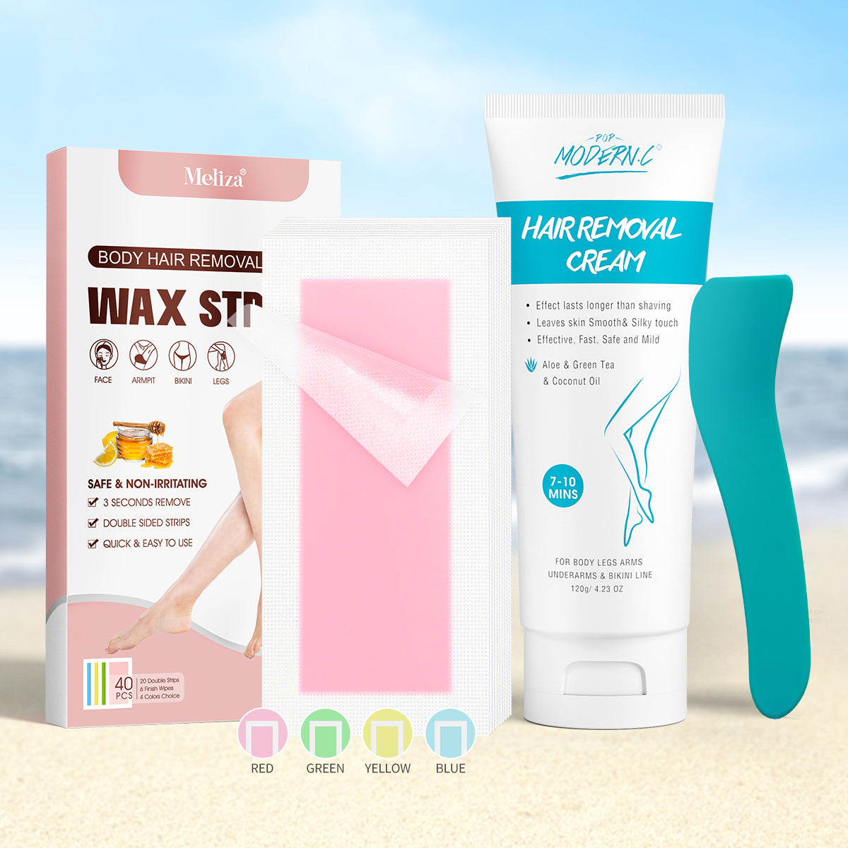 Women's Hair Removal Kit - Gentle Painless Set with Wax Paper & Cream