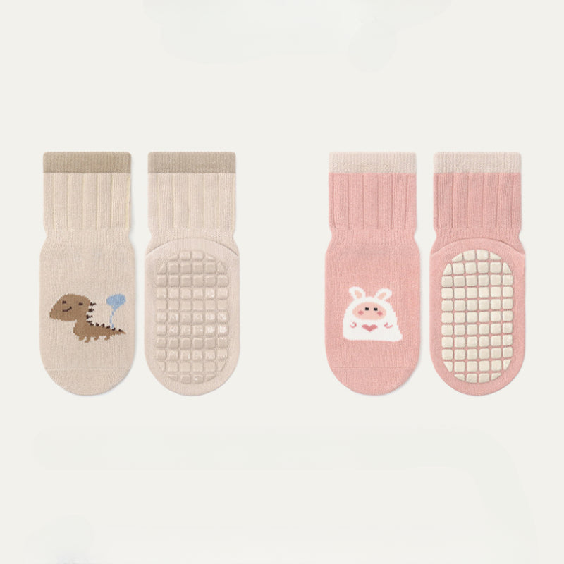 2 pairs Baby Boys Cartoon Pattern Socks, Breathable, Anti-skid Floor Socks