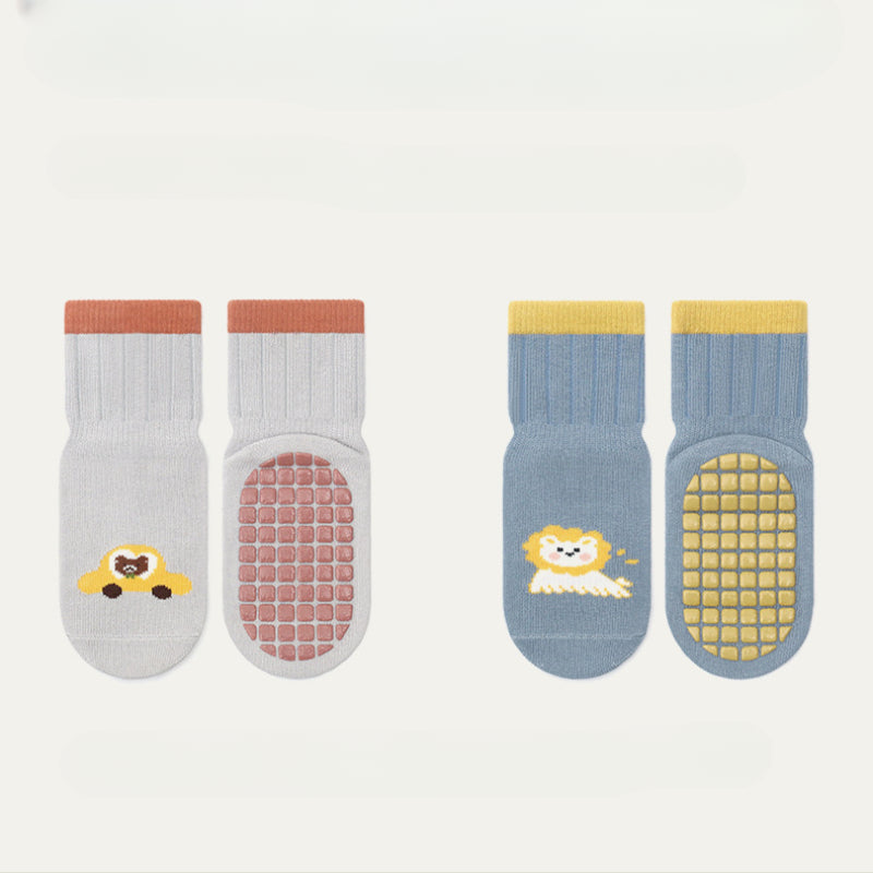 2 pairs Baby Boys Cartoon Pattern Socks, Breathable, Anti-skid Floor Socks