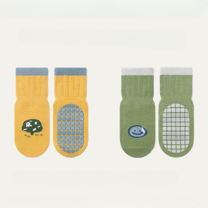 2 pairs Baby Boys Cartoon Pattern Socks, Breathable, Anti-skid Floor Socks