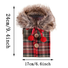 Faux Fur Collar Button Coat Wine Bottle Covers Christmas Decoration