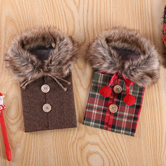Faux Fur Collar Button Coat Wine Bottle Covers Christmas Decoration