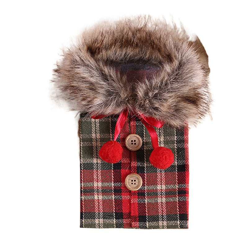 Faux Fur Collar Button Coat Wine Bottle Covers Christmas Decoration