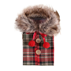 Faux Fur Collar Button Coat Wine Bottle Covers Christmas Decoration