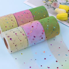 DIY Rainbow Mesh Star Moon Flakes Bow Ribbon Headwear