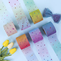 DIY Rainbow Mesh Star Moon Flakes Bow Ribbon Headwear