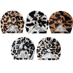 5pc Mixed Baby Warmth Cover Hat Leopard Pattern For First Birthday