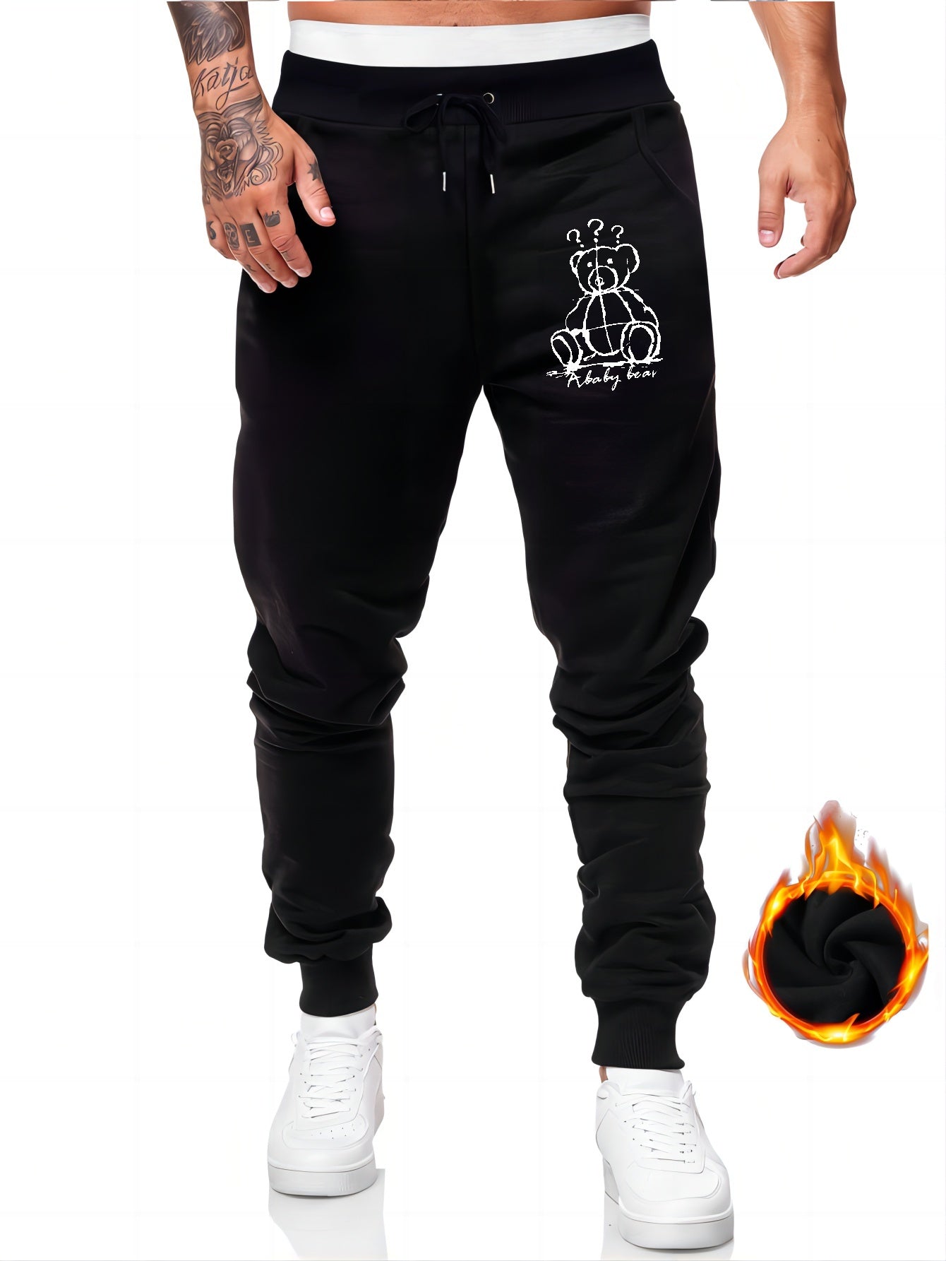 Bear Doll Print Drawstring Sweatpants Loose Fit Pants Men's Casual Stretch Jogge