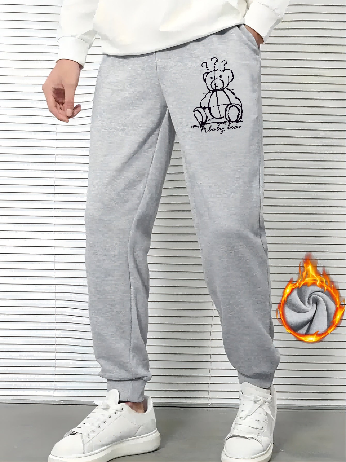 Bear Doll Print Drawstring Sweatpants Loose Fit Pants Men's Casual Stretch Jogge