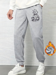 Bear Doll Print Drawstring Sweatpants Loose Fit Pants Men's Casual Stretch Jogge