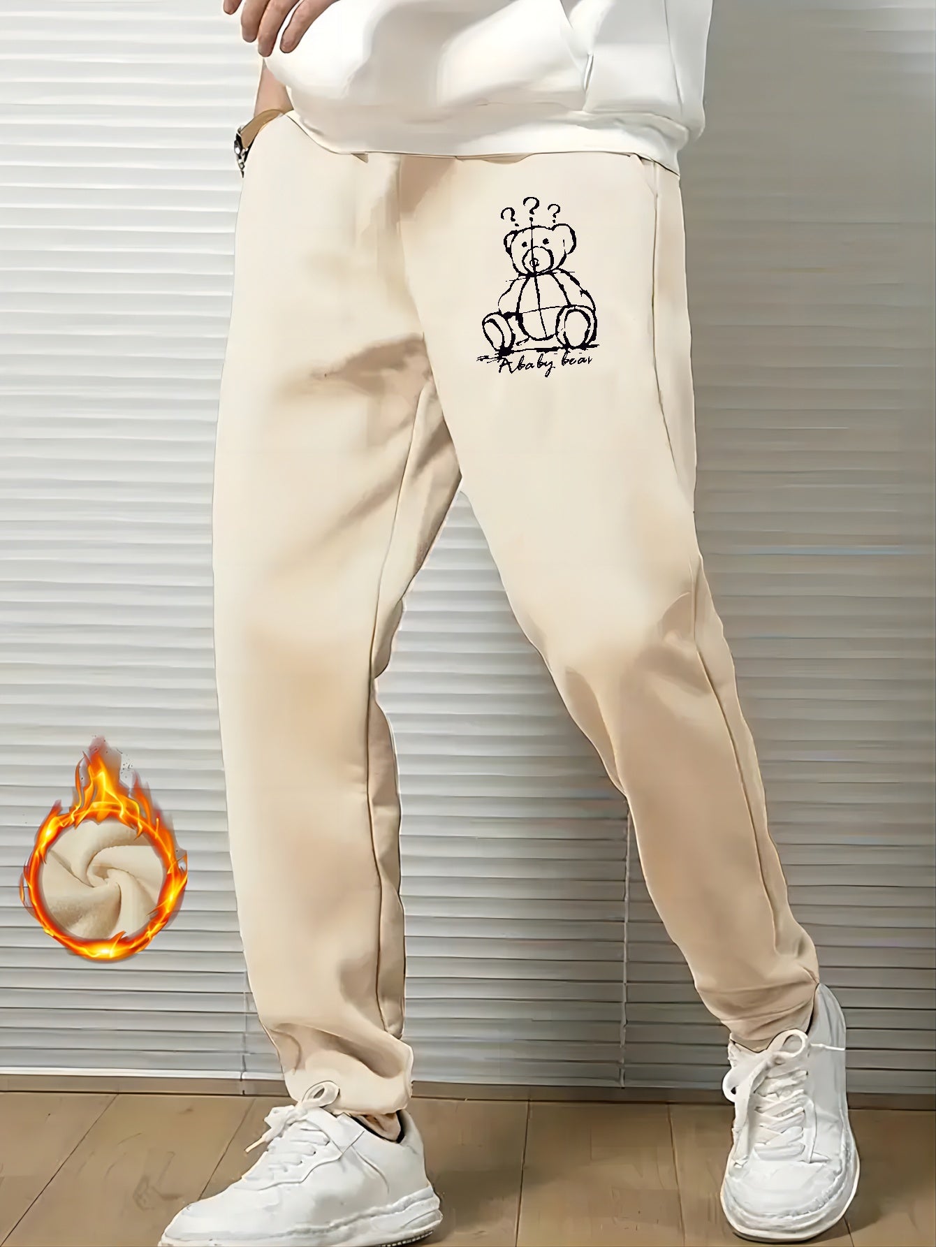Bear Doll Print Drawstring Sweatpants Loose Fit Pants Men's Casual Stretch Jogge