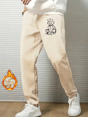 Bear Doll Print Drawstring Sweatpants Loose Fit Pants Men's Casual Stretch Jogge