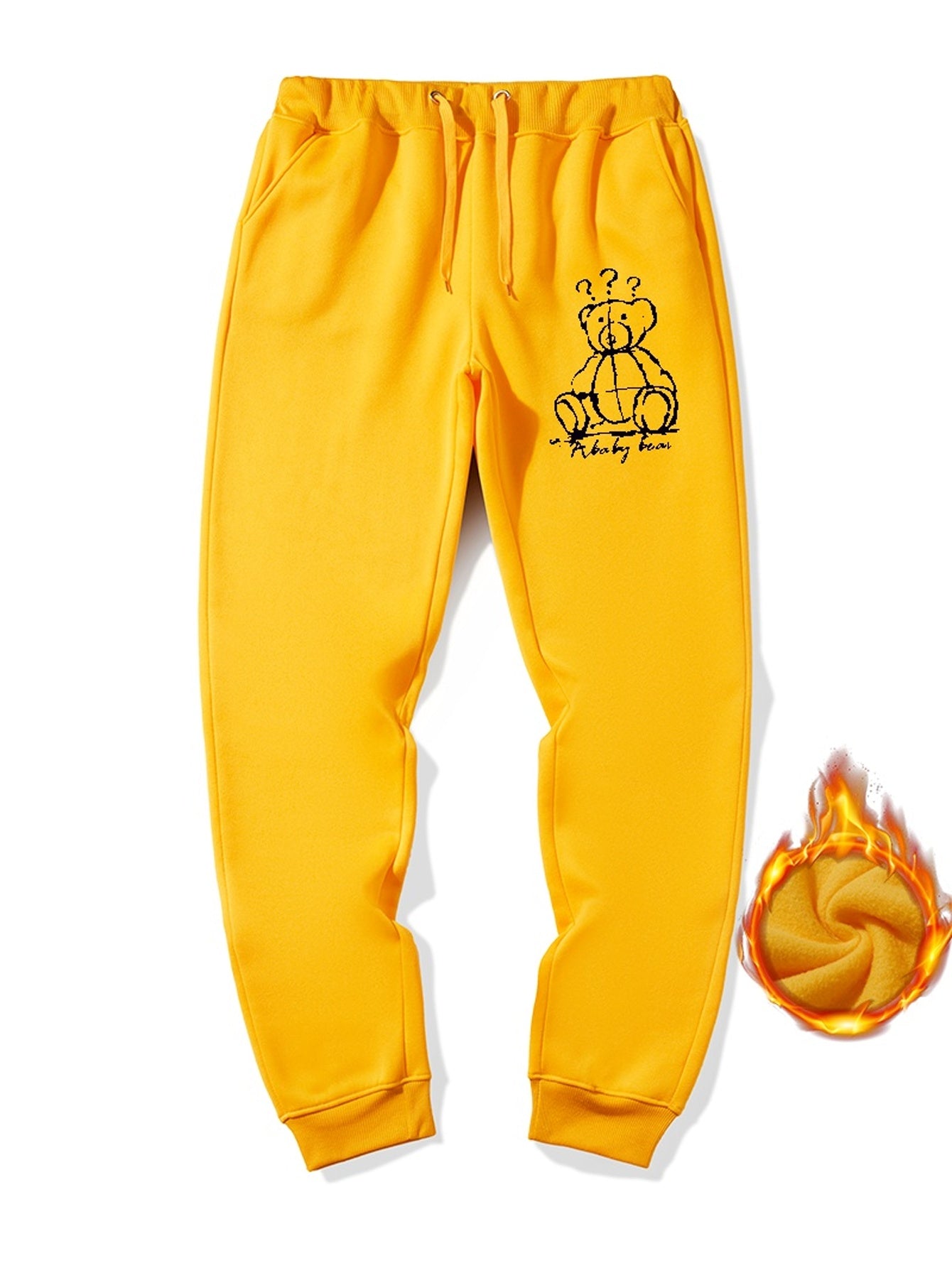Bear Doll Print Drawstring Sweatpants Loose Fit Pants Men's Casual Stretch Jogge
