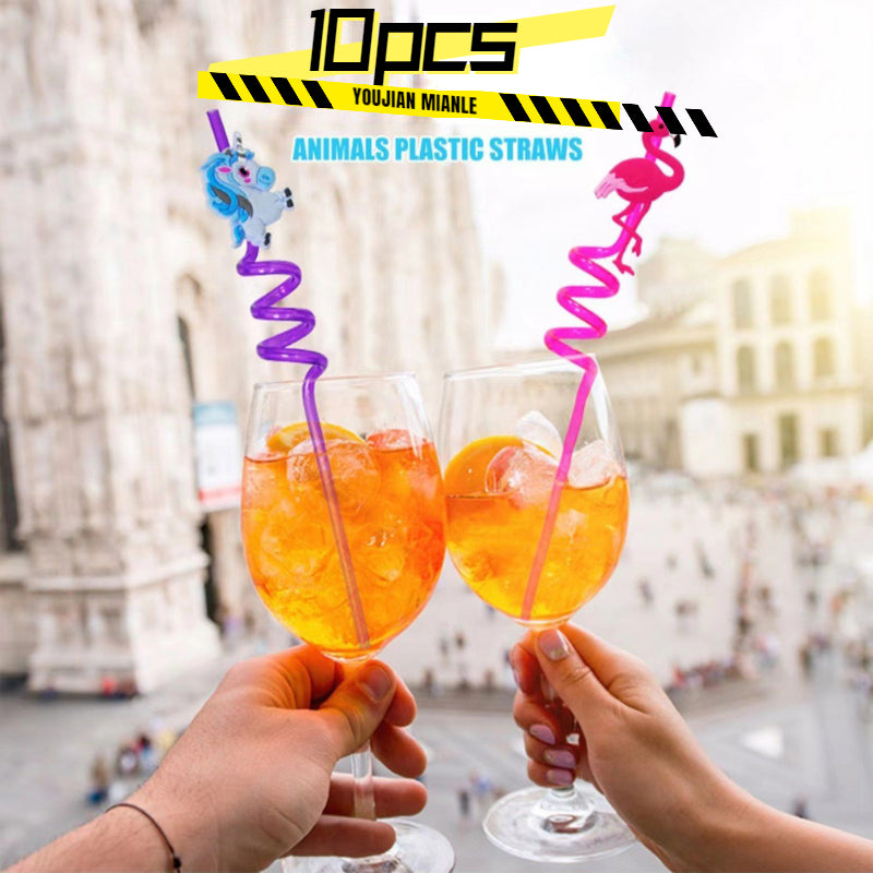 10pcs Cartoon Pony Reusable Curved Straws For Summer Pool Parties