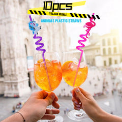10pcs Cartoon Pony Reusable Curved Straws For Summer Pool Parties