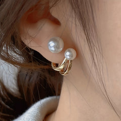 Curved Metal Faux Pearl Stud Earrings for Girls