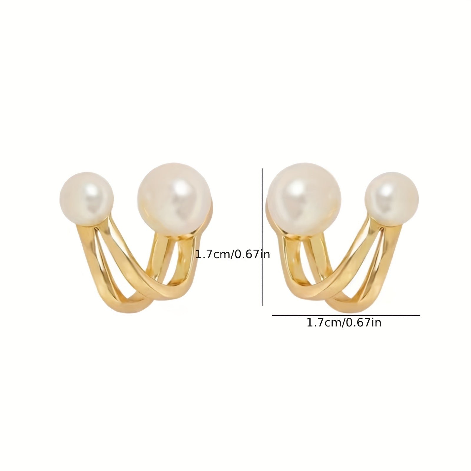 Curved Metal Faux Pearl Stud Earrings for Girls