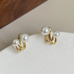 Curved Metal Faux Pearl Stud Earrings for Girls
