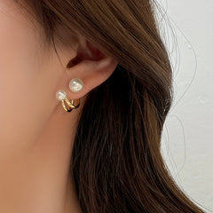 Curved Metal Faux Pearl Stud Earrings for Girls
