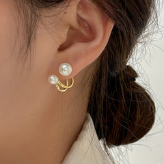 Curved Metal Faux Pearl Stud Earrings for Girls