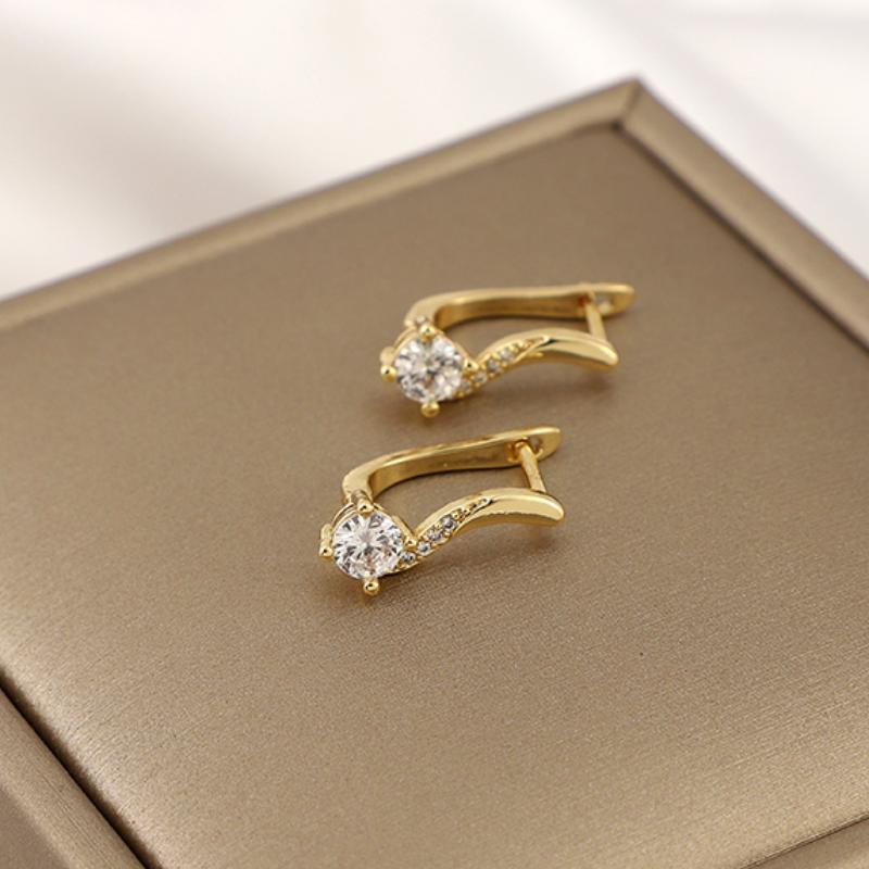 Girl s And Curved Copper Micro Inlaid Rhinestone Earrings