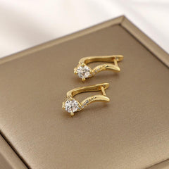 Girl s And Curved Copper Micro Inlaid Rhinestone Earrings
