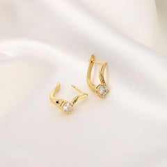 Girl s And Curved Copper Micro Inlaid Rhinestone Earrings