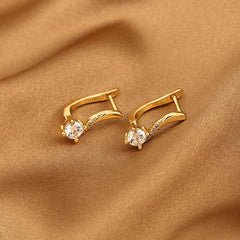 Girl s And Curved Copper Micro Inlaid Rhinestone Earrings