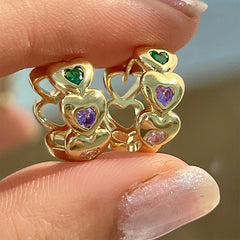 Heart-shaped Rhinestone Chain Earrings for Girls