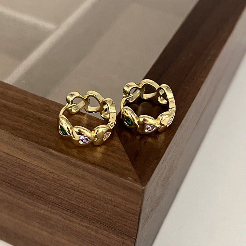 Heart-shaped Rhinestone Chain Earrings for Girls