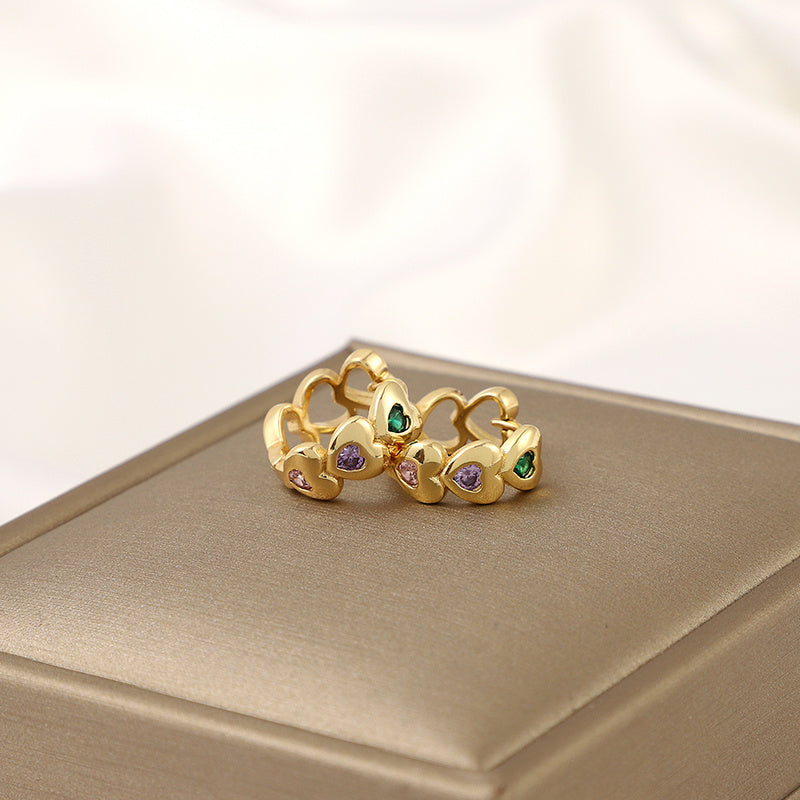 Heart-shaped Rhinestone Chain Earrings for Girls