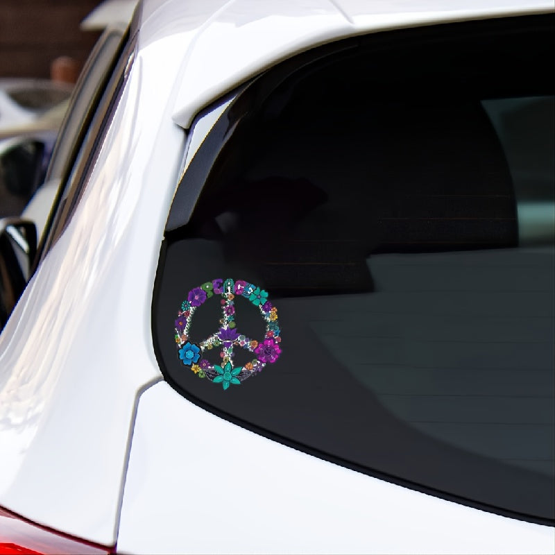 Vibrant Flower Peace Sign Sticker Self Adhesive for Bumper Laptop