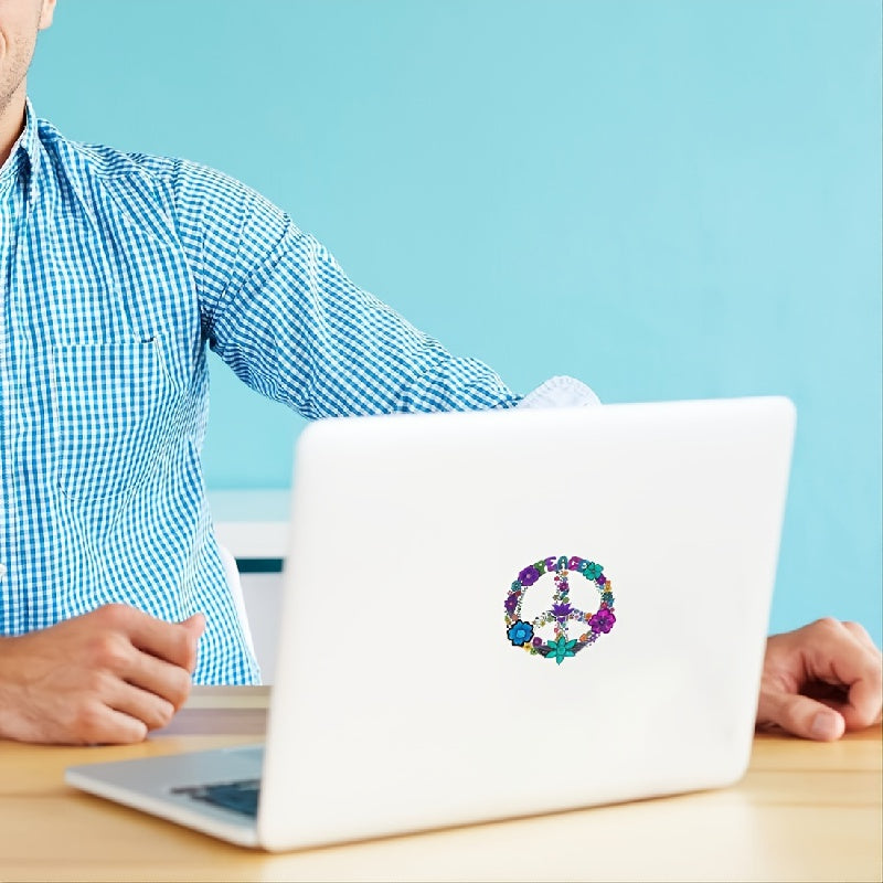 Vibrant Flower Peace Sign Sticker Self Adhesive for Bumper Laptop